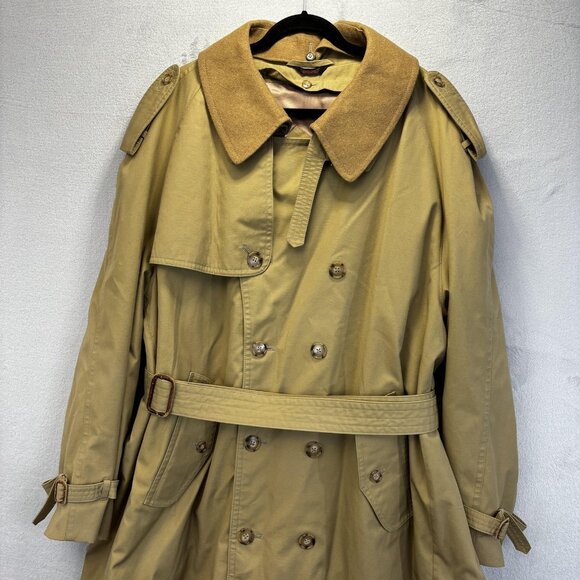 M Hyman And Son Heavy Lined Trench Coat Mens 56 R Tan Belted Wool Collar Long - Picture 9 of 16